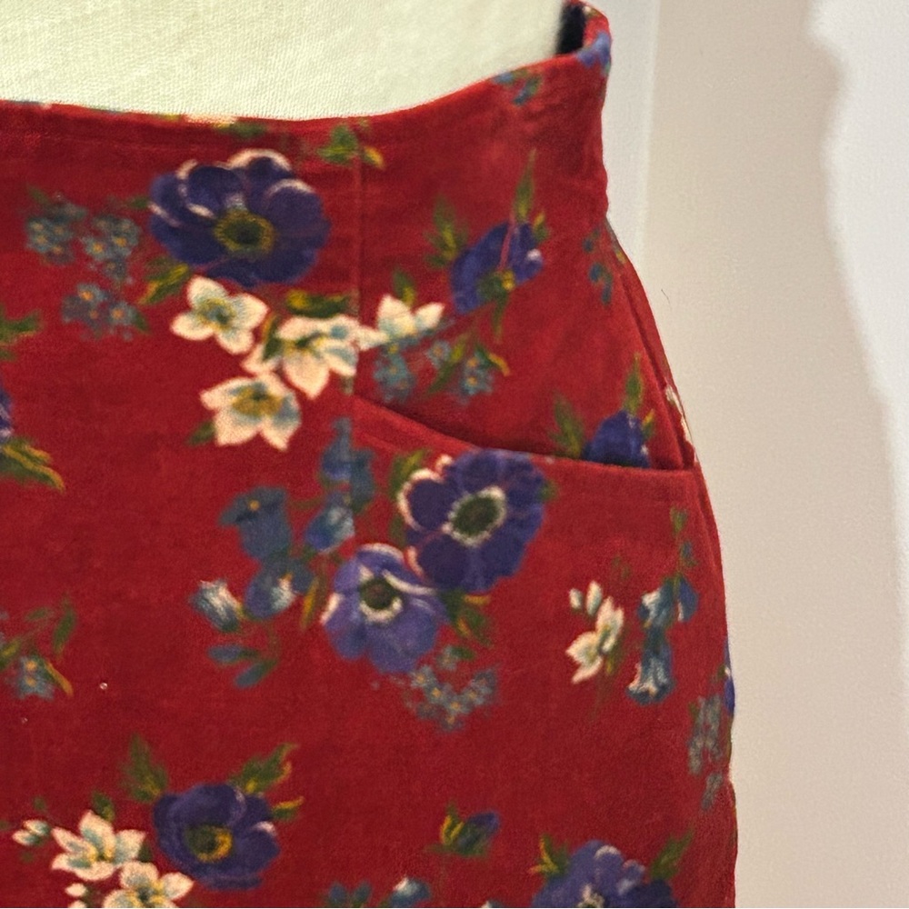 Vintage Kenzo Red Floral Velvet Skirt 36 - Picture 2 of 7